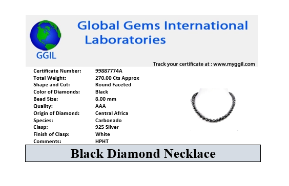 8 mm Round Faceted Black Diamond Beads Necklace.Great Luster! AAA Certified - ZeeDiamonds