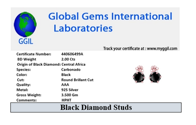 2 Ct AAA Certified Black Diamond Solitaire Studs in Rose Gold - ZeeDiamonds