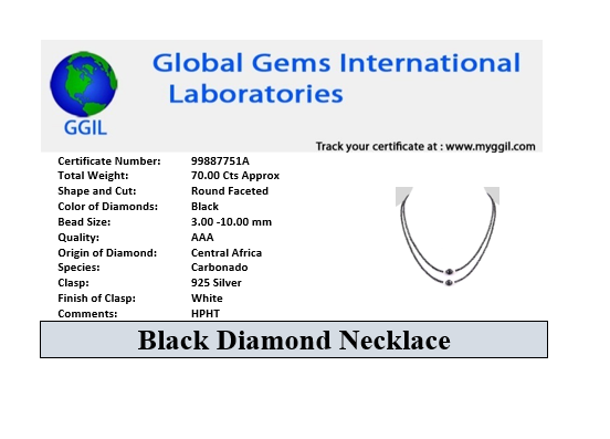 Two Row Certified 3 mm Black Diamond Necklace With 10mm Bead. Great Gift for Wife, Girlfriend - ZeeDiamonds
