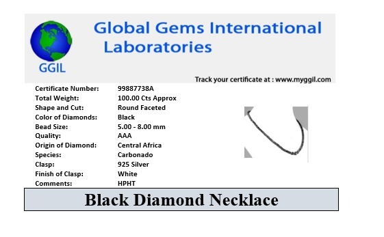 Certified 5-8 mm Round Black Diamond Beaded Necklace, AAA Certified. Earth Mined! Great Gift for Anniversary, Birthday - ZeeDiamonds