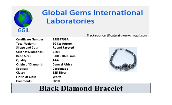 AAA Certified 6 mm Black Diamond Beaded Bracelet with Designer Silver Beads! Beautiful Look & Great Gift - ZeeDiamonds