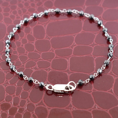 3 mm, Black Diamond Beads Fancy Wire Bracelet in Sterling Silver - ZeeDiamonds