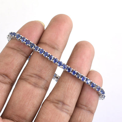 Elegant 3 mm Faceted Ceylon Blue Sapphire Gemstone Bracelet, Certified Gemstones, Custom Size, Designer Bracelets, AAA Quality, Great Brilliance ! - ZeeDiamonds