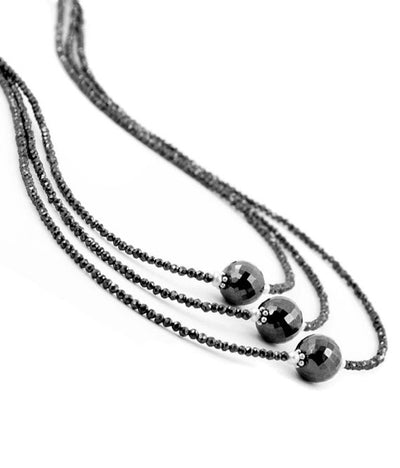 Elegant Three Row 3mm Black Diamond Beads Necklace With 8mm Diamond Beads,Birthday Gift,Anniversary Gift,Wedding Gift - ZeeDiamonds