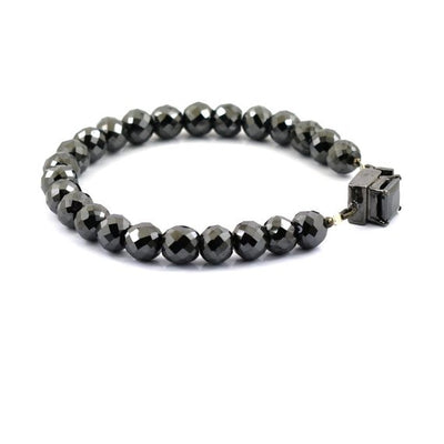 8 mm Black Diamond Beads With Princess Cut (Beads) Designer Bracelet - ZeeDiamonds