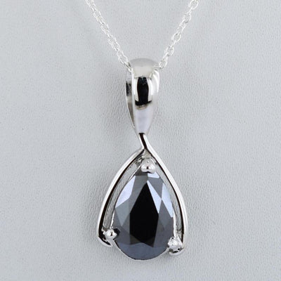 3-5 Ct Pear Shape Black Diamond Solitaire Pendant in 925 Silver - ZeeDiamonds