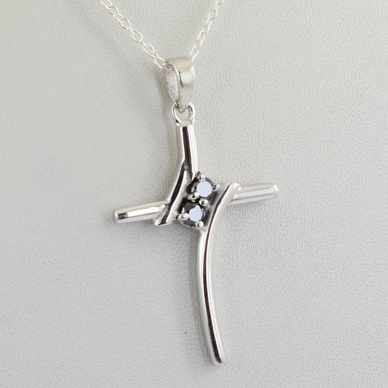 Black Diamond Fancy Cross Pendant in Sterling Silver, Great Shine & Luster - ZeeDiamonds