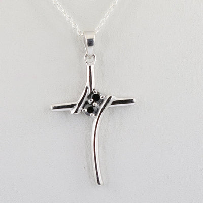 Black Diamond Fancy Cross Pendant in Sterling Silver, Great Shine & Luster - ZeeDiamonds