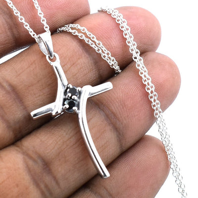 Black Diamond Fancy Cross Pendant in Sterling Silver, Great Shine & Luster - ZeeDiamonds