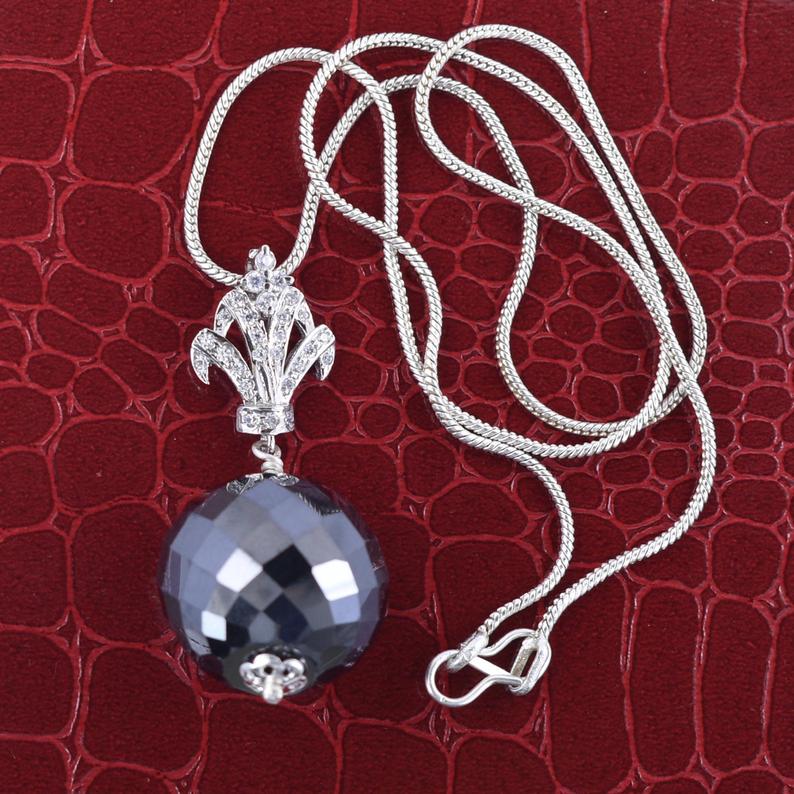 10 mm, Certified Black Diamond Bead with Accents Loop Chain Necklace - ZeeDiamonds