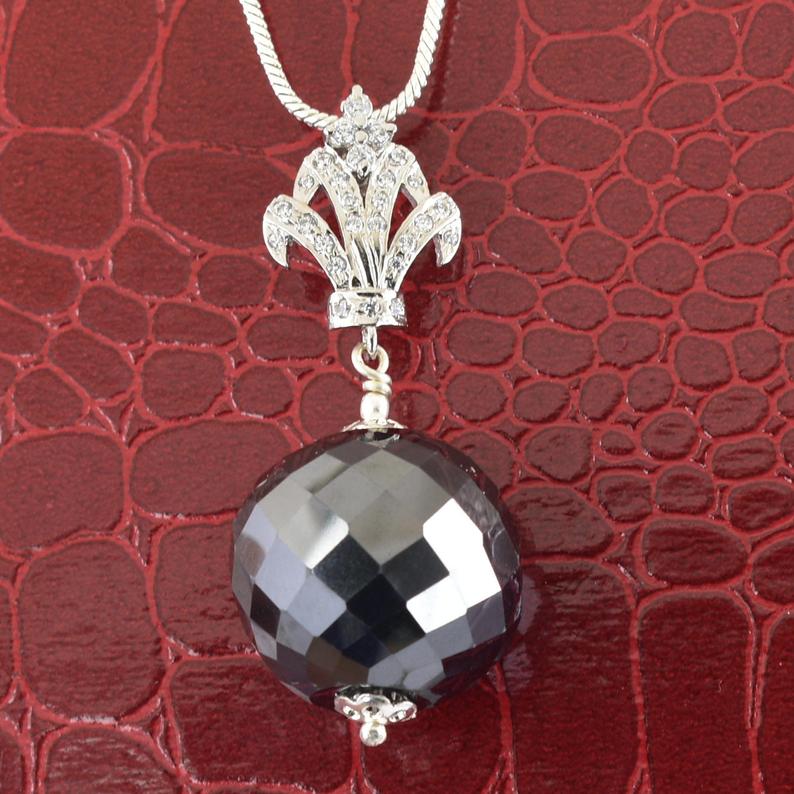 10 mm, Certified Black Diamond Bead with Accents Loop Chain Necklace - ZeeDiamonds