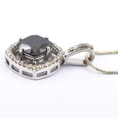 4 Ct Cushion Shape Black Diamond Pendant With White Diamond Accents - ZeeDiamonds