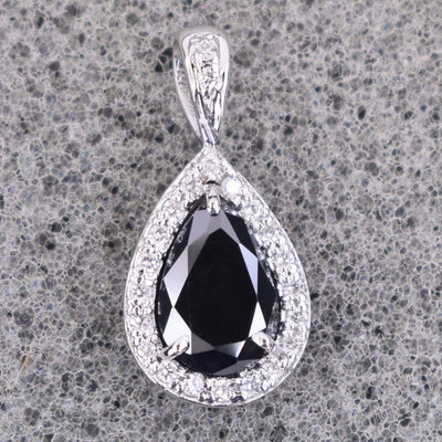 3 Ct Pear Shape Black Diamond Pendant with White Diamond Accents - ZeeDiamonds