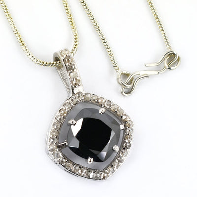 4 Ct Cushion Shape Black Diamond Pendant With White Diamond Accents - ZeeDiamonds