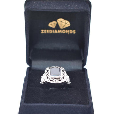 2-5 Ct, Certified Radiant Black Diamond Solitaire Ring - ZeeDiamonds