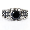 2 Ct Round Black Diamond Solitaire Ring with Black Diamond Accents - ZeeDiamonds