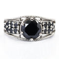 2 Ct Round Black Diamond Solitaire Ring with Black Diamond Accents - ZeeDiamonds