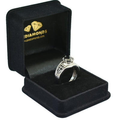 2 Ct Round Black Diamond Solitaire Ring with Black Diamond Accents - ZeeDiamonds