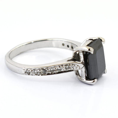 6 Ct Radiant Cut Black Diamond Ring with White Diamond Accents - ZeeDiamonds