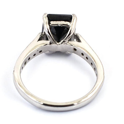 6 Ct Radiant Cut Black Diamond Ring with White Diamond Accents - ZeeDiamonds