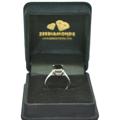 6 Ct Radiant Cut Black Diamond Ring with White Diamond Accents - ZeeDiamonds