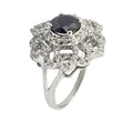 1 Ct Black Diamond Ring In Floral Design With White Diamond Accents - ZeeDiamonds