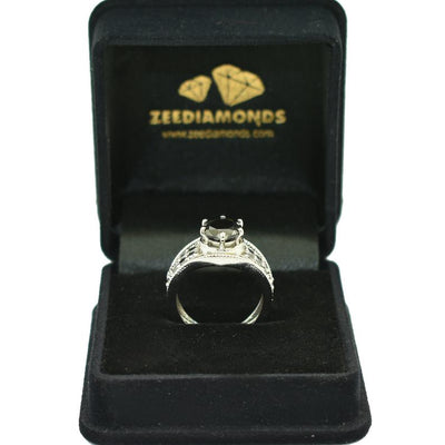 2 Ct Round Black Diamond Solitaire Ring with Black Diamond Accents - ZeeDiamonds