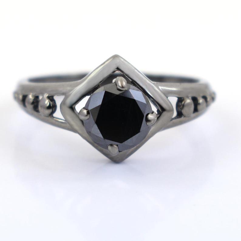 2-5 Ct Round Shape Black Diamond Solitaire Ring in 925 Silver - ZeeDiamonds
