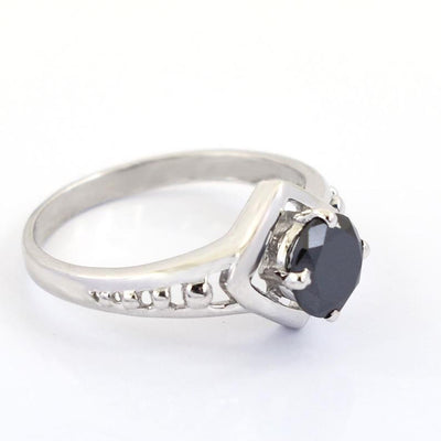 2-5 Ct Round Shape Black Diamond Solitaire Ring in 925 Silver - ZeeDiamonds