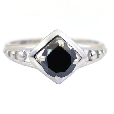 2-5 Ct Round Shape Black Diamond Solitaire Ring in 925 Silver - ZeeDiamonds