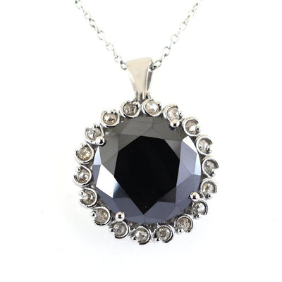 Rare 13 Ct Black Diamond Solitaire Pendant With White Diamond Accents - ZeeDiamonds