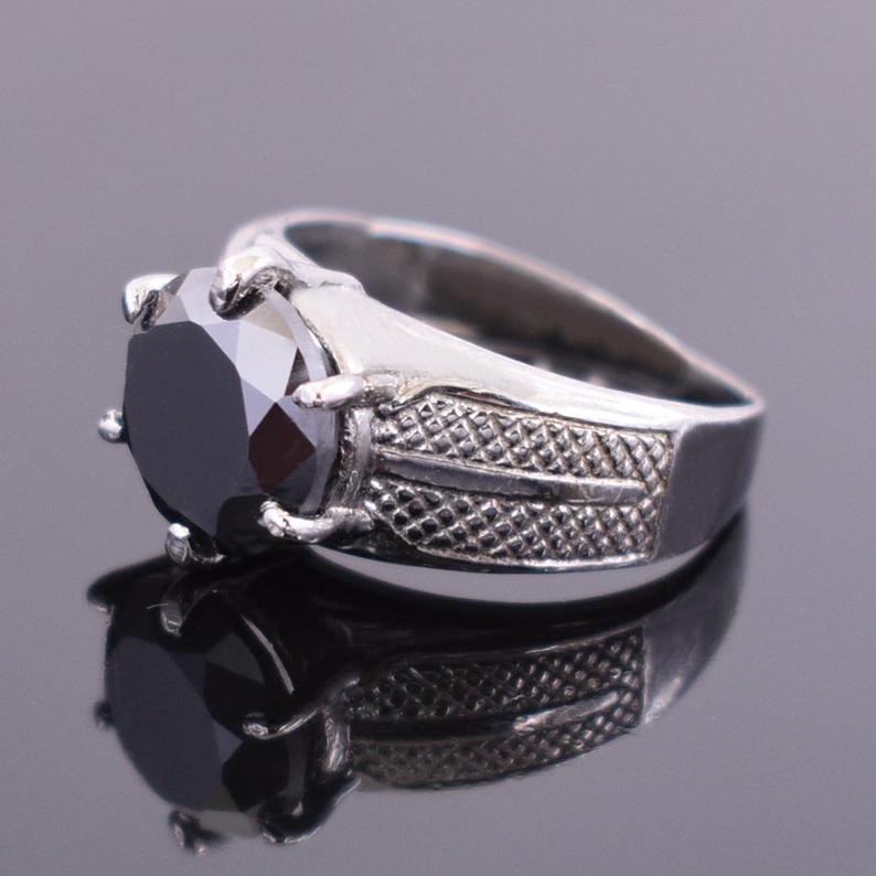 2-4 Ct Black Diamond Ring with Designer Ring in 925 Silver - ZeeDiamonds