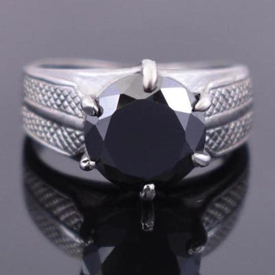 2-4 Ct Black Diamond Ring with Designer Ring in 925 Silver - ZeeDiamonds