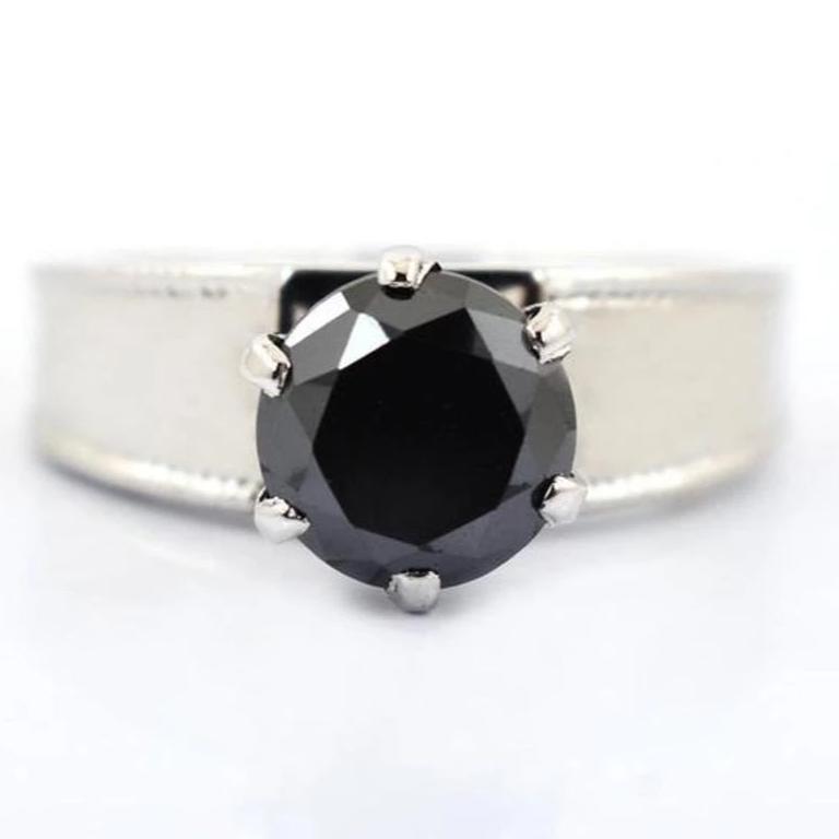 2-5 Ct Round Brilliant Cut Black Diamond Solitaire Engagement Ring - ZeeDiamonds