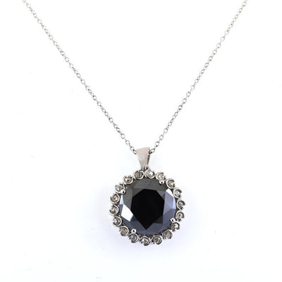 Rare 13 Ct Black Diamond Solitaire Pendant With White Diamond Accents - ZeeDiamonds