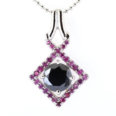 4 Ct Round Black Diamond Designer Pendant with Ruby Gemstone Accents - ZeeDiamonds