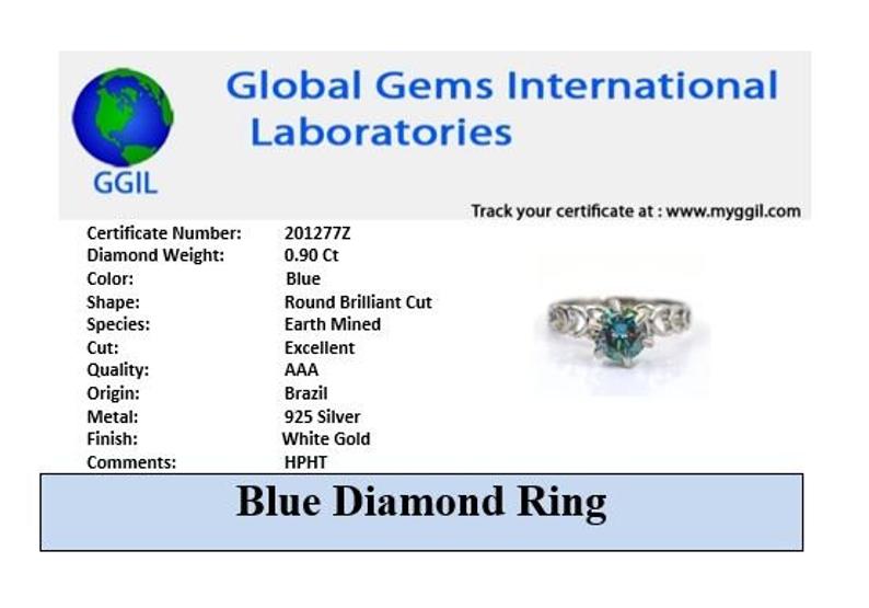 0.90 Ct Blue Diamond Solitaire Ring In Round Brilliant Cut, AAA Quality, Great Shine & Luster ! Watch Video - ZeeDiamonds