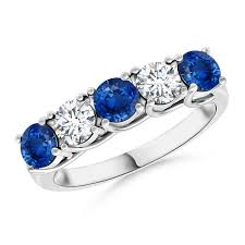 Blue Sapphire & White Diamond Band Ring in 14 Kt Gold - ZeeDiamonds