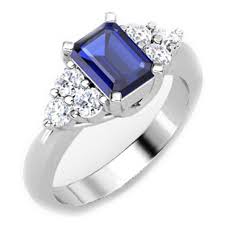 Emerald Cut Blue Sapphire Gemstone Ring With White Diamonds - ZeeDiamonds