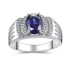 Affordable Blue Sapphire Men's Ring In Heavy Setting With White Diamonds - ZeeDiamonds