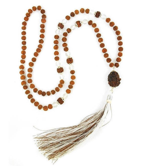 100% Certified 108 Beads Rudraksha & Sphatik Beads with Guru Bead Necklace - ZeeDiamonds