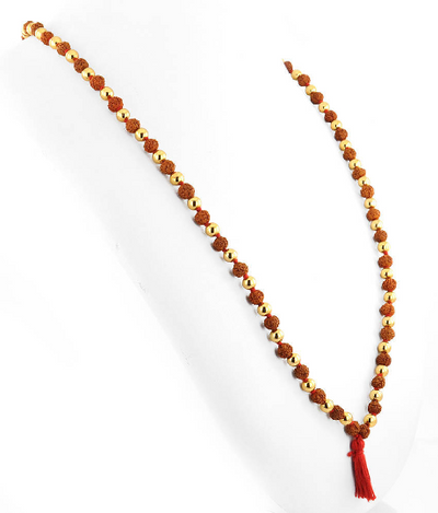 108 Beads Rudraksh and Golden Balls Necklace - ZeeDiamonds