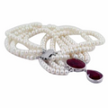 55 Ct Elegant Three Row Pearl (Moti) Necklace with Ruby Gemstone - ZeeDiamonds