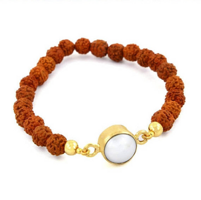 Rudraksha and Freshwater Pearl Gemstone Beaded Bracelet - ZeeDiamonds