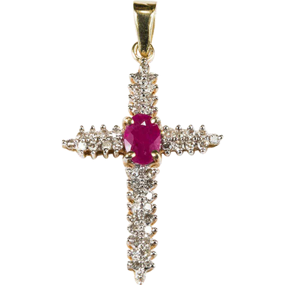 Ruby Gemstone with White Diamonds Cross Designer Pendant - ZeeDiamonds