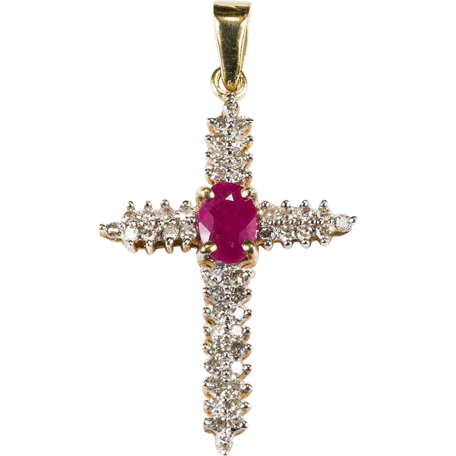 Ruby Gemstone with White Diamonds Cross Designer Pendant - ZeeDiamonds