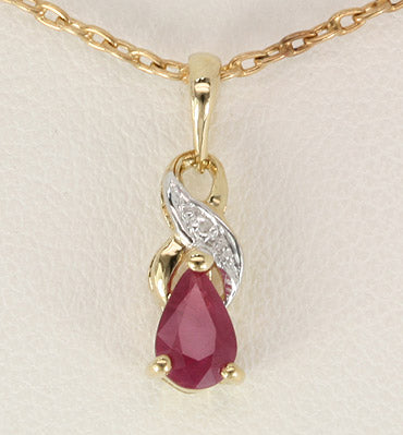 Pear Cut Ruby Gemstone with White Diamond Accents Designer Pendant - ZeeDiamonds