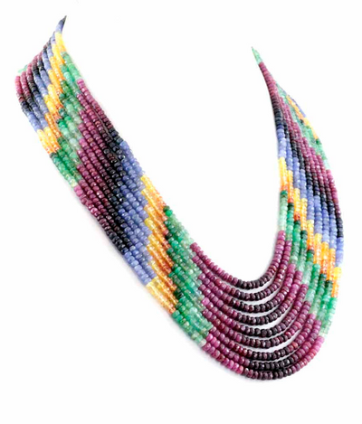 Rare 9 Row Multi Color Gemstone Necklace-Free Matching Dangler Earrings - ZeeDiamonds