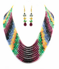 Rare 9 Row Multi Color Gemstone Necklace-Free Matching Dangler Earrings - ZeeDiamonds