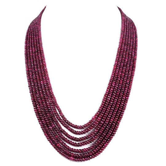 Seven Row 3 mm 4 mm Cabochon Ruby Necklace in 925 Silver ZeeDiamonds